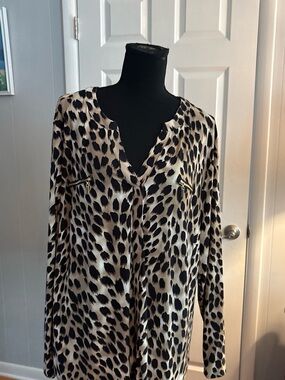 INC International Concepts Leopard Print Blouse in Cream and Black